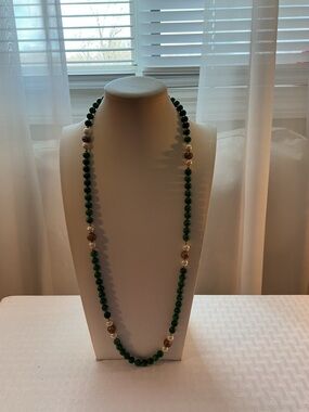 Malachite Resin Gold Tone Long Necklace